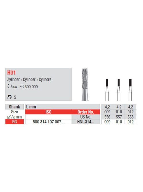 Edenta H31.314.012 Fg carbidfejü acélfúró cylinder