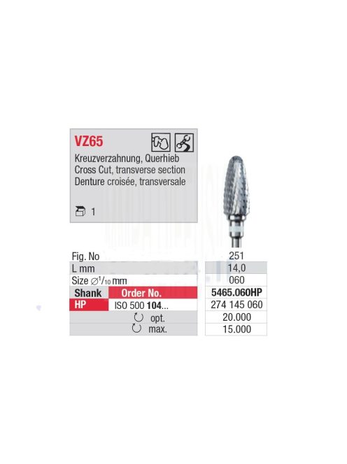 Fémfréz 5665 045,VZ65,PMMA-hoz thermoplasztikus anyagokhoz